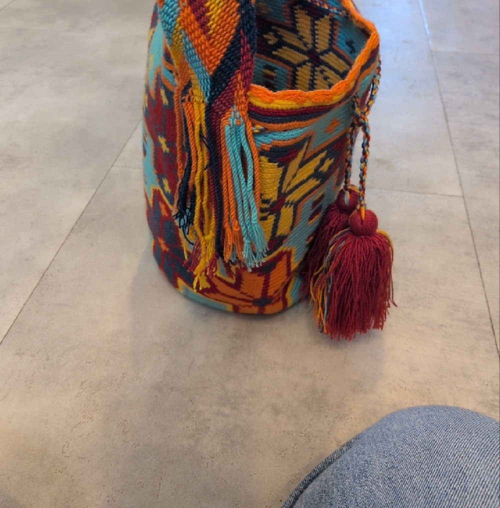 Handwoven Multicolor Wayuu-Style Bucket Bag - Bright Multicolor Summer Purse - Picture 2 of 10